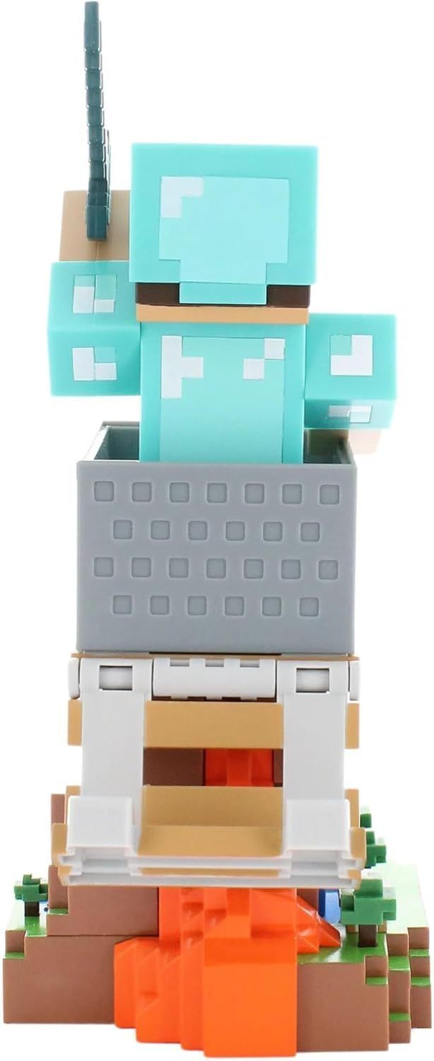 Figurine Minecraft Steve Armure Diamant - EXQUISITE GAMING - Cable Guys - Support écouteurs, smartphone ou petit accessoire - 20 cm