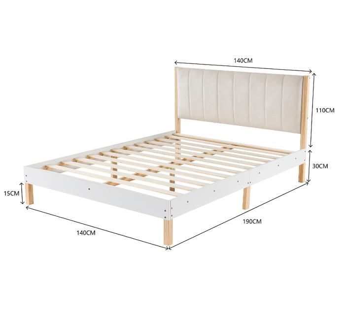 Colchón + Juego de cama doble - 140x190cm - Base de láminas - Cabecero incluido - Blanco