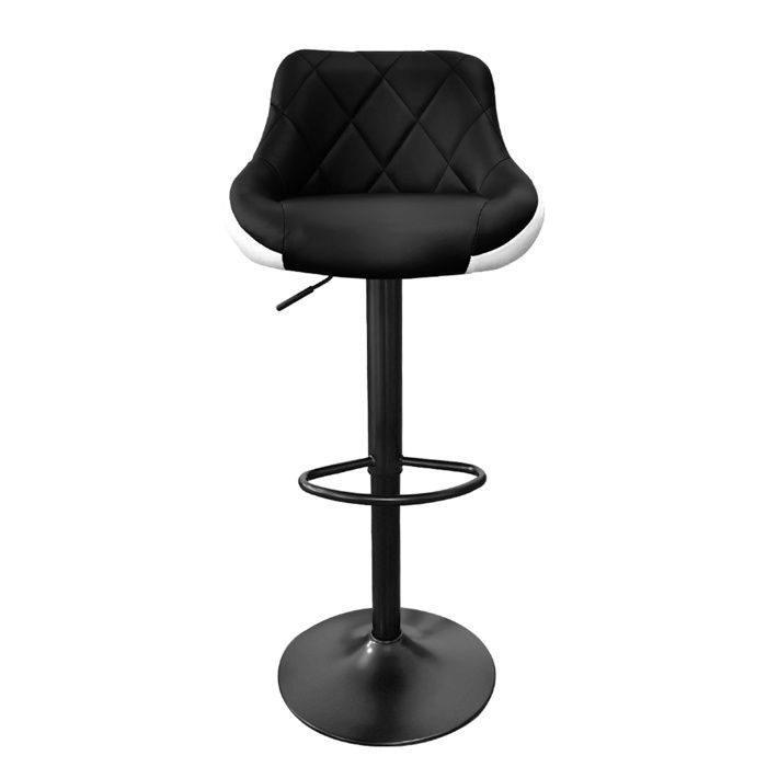 Aga Tabouret de bar noir-blanc, hauteur réglable, assisse rembourrée