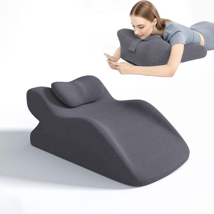 Almohada ergonómica de espuma viscoelástica con soporte para la columna vertebral, perfecta para leer (gris oscuro)