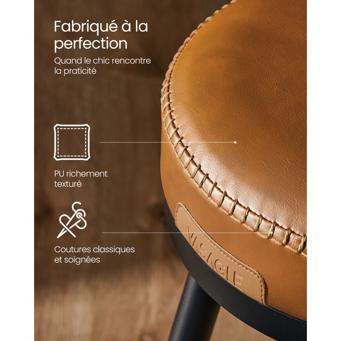Bar Stool - VASAGLE - Upholstered Seat - Mid-Century Modern Style - Caramel Brown