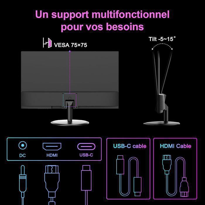 Minifire 24-inch pc-monitor, IPS, FHD, 100Hz sRGB 110%, oogbescherming, USB-C- en HDMI 1.4-poorten, VESA-montage (MF24X3AC)