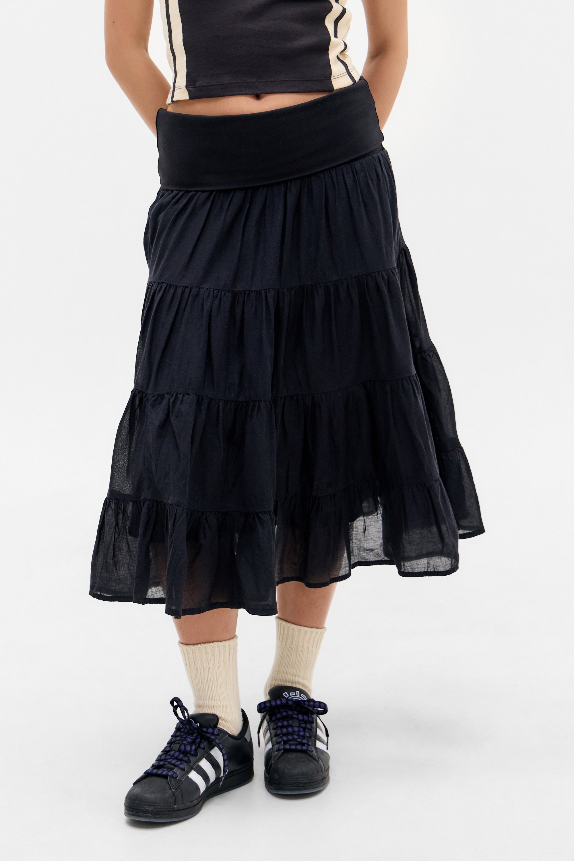 BDG Urban Outfitters GONNA A PIEGHEVOLE PRATERIA MIDI - Gonna a trapezio - nera