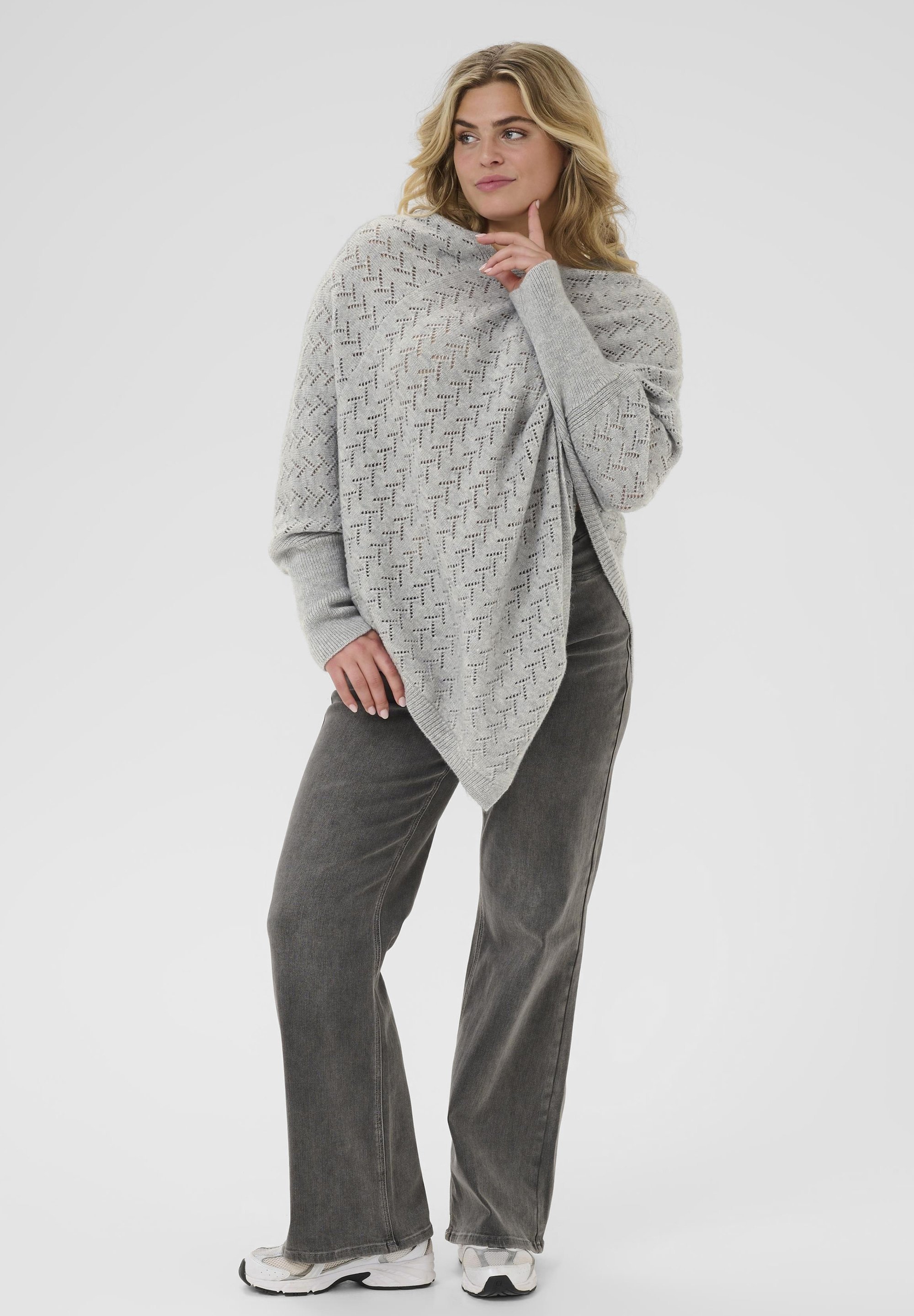 Kaffe Curve Cape - grijs gemêleerd