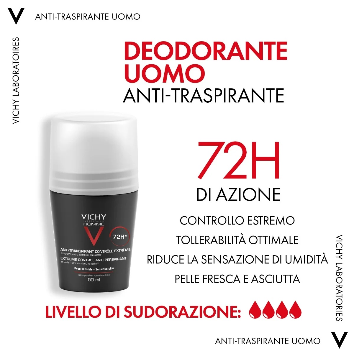 VICHY Vichy Homme 72h Roll-On Deodorant 50ml Antitranspirant für empfindliche Haut