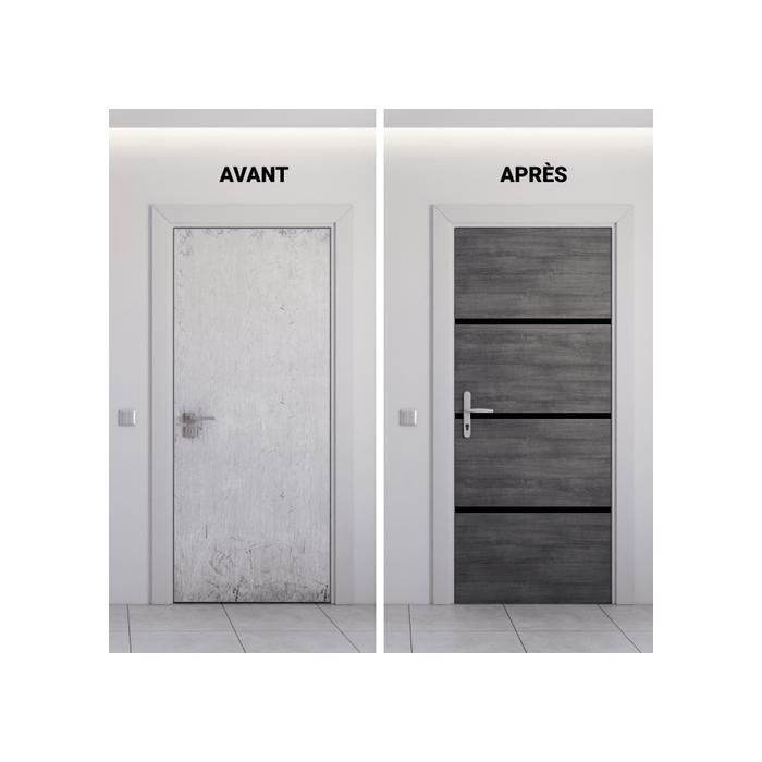 Réno’Porte kit rénovation porte Gris Agate + profilés noirs - pour portes lisses jusqu'à 85×206 cm