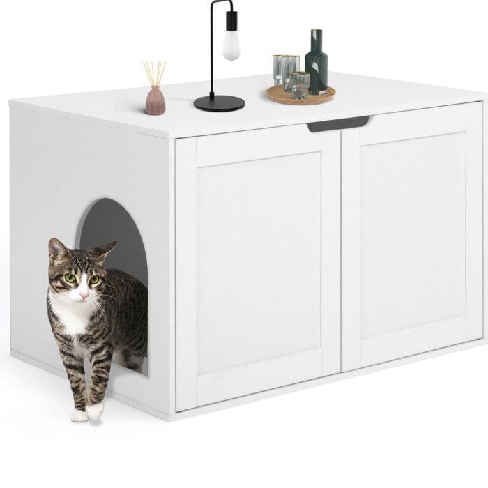 IDMARKET Maison de toilette chat - cache-litière avec doubles portes blanc