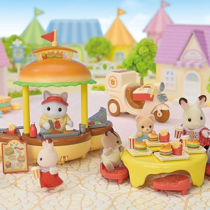 Gioco di ristorazione - SYLVANIAN FAMILIES - Chiosco di hamburger - Papà Gatto Latte e Scooter