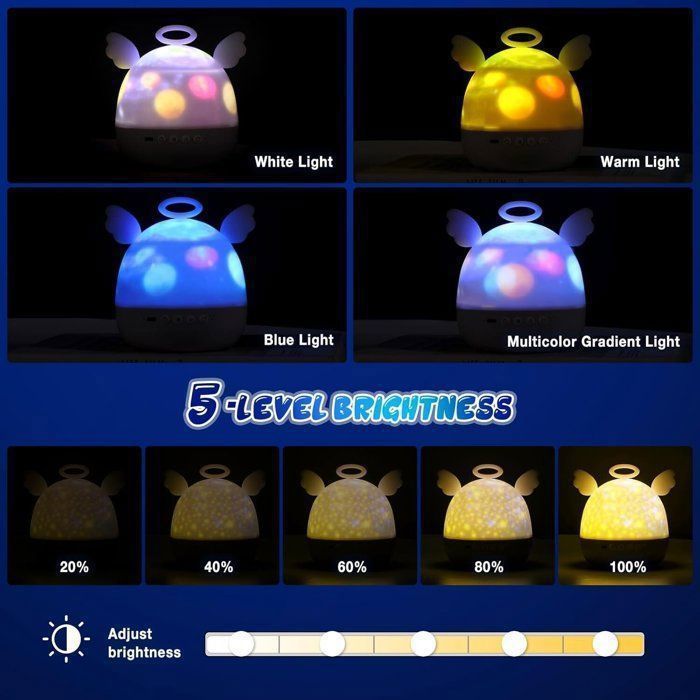 Proiettore per bambini con luce notturna, 12 film proiettati - 20 canzoni - Rotazione a 360° e telecomando - Luminosità regolabile
