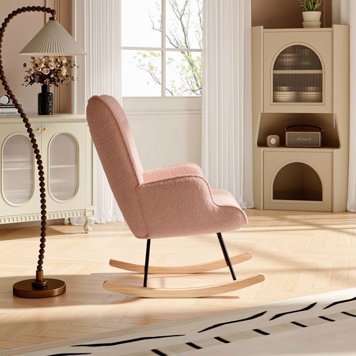 Fauteuil à Bascule - COMANLAI - Relax - Bois Massif - Rose - 1 Place