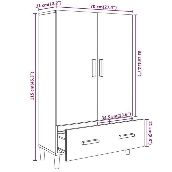 “Rebajas de invierno” Armario/Armario blanco TOP con cajones - Aparador blanco 70x31x115cm - Madera de ingeniería PRO94751