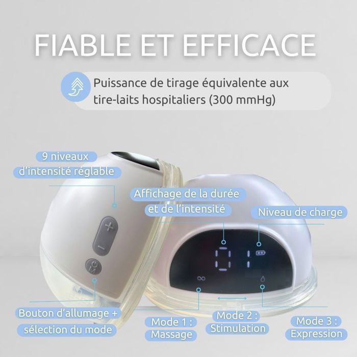 Emy Pump - Tire Lait Électrique Main Libre  | 6 tailles de Téterelles Incluses| silencieux et discret | Portable sans fil Autonome