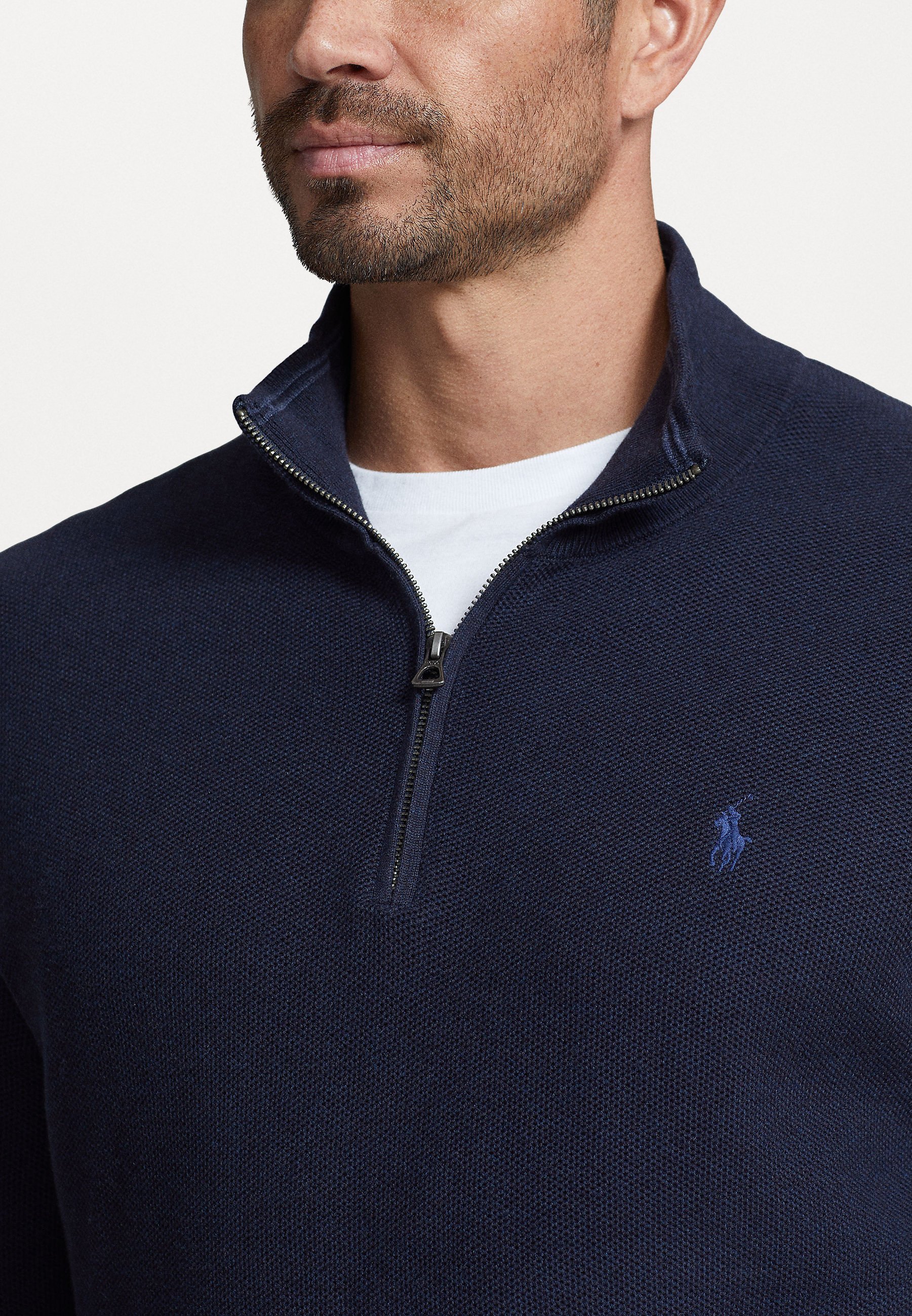 Polo Ralph Lauren trui met kwartrits voor grote maten - Trui - marineblauw gemêleerd