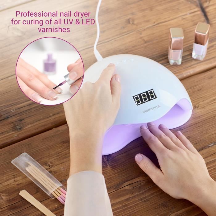 Lámpara de uñas 2 en 1 - MEDISANA - ND 880 - LED y UV - Pantalla - Temporizador - Sensor de encendido/apagado automático - Blanco