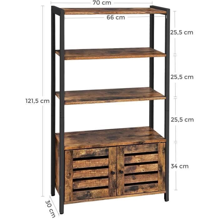 Libreria VASAGLE, mobile contenitore, stile industriale, con 3 ripiani e 2 ante a battente, 70 x 30 x 121,5 cm, LSC75BX
