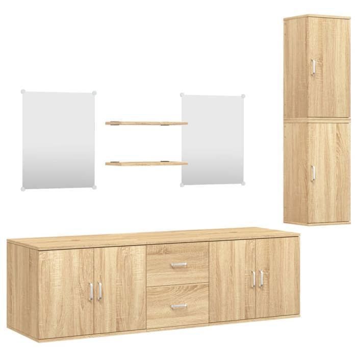 vidaXL Ensemble de Meubles Salle de Bain Armoires 7 pcs, Armoires Murales avec Miroir, Placards de Rangement, Moderne 242562