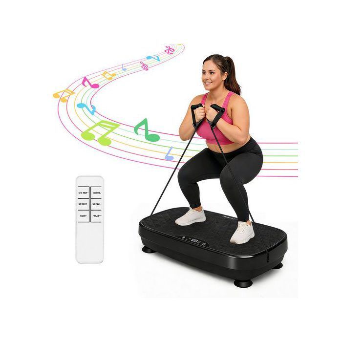 Plataforma vibratoria Homefire negra con 199 velocidades, capacidad de carga máxima de 150/200 kg.