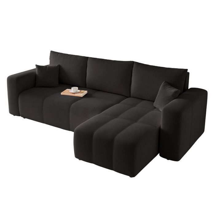 Sofá esquinero reversible PEDRO - 4 plazas - Sofá convertible con almacenamiento - Tela de terciopelo - Antracita