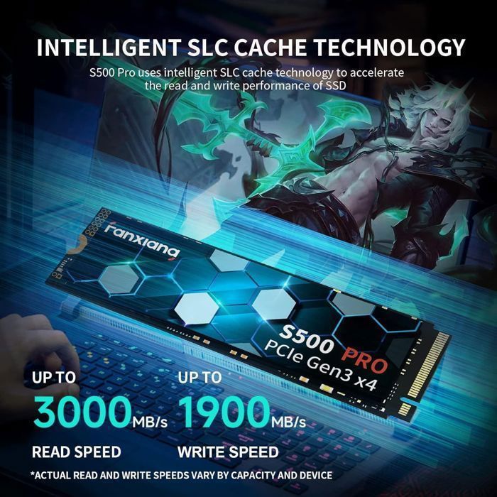 SSD Interne Fanxiang S500Pro SSD 1 To M.2 2280 NVMe PCIe Gen 3x4 3D NAND TLC 3500 Mo/s pour ordinateur portable, de bureau et PC