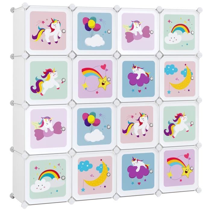 Mueble de almacenamiento infantil - SONGMICS - 16 cubos - Armario modular con puertas