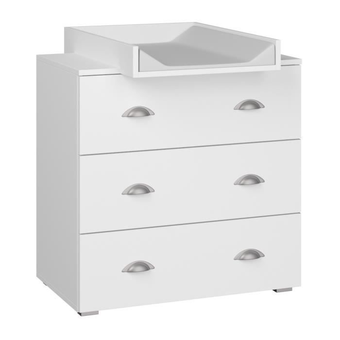 Commode à langer bébé enfant Blanc Table à langer + Matelas à langer amovible 80x71,8x90cm- 3 Tiroirs MIA