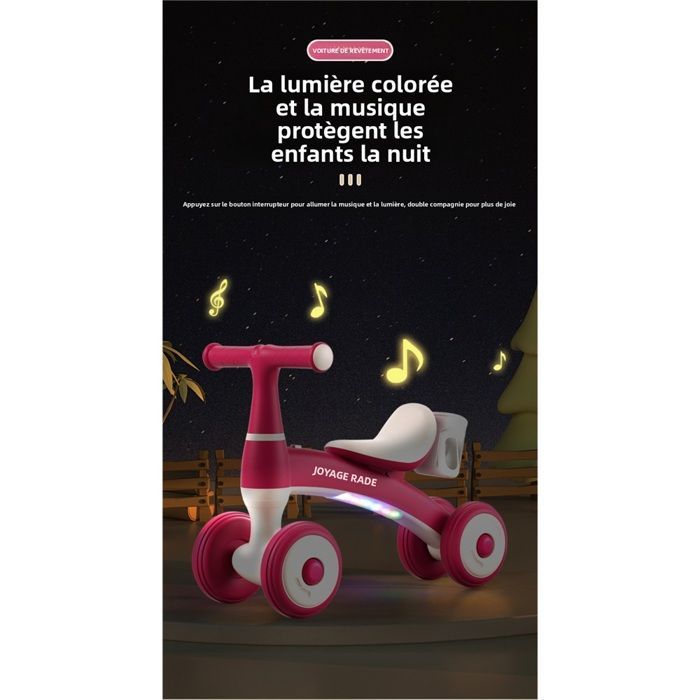 Bicicleta de equilibrio infantil - Estructura resistente - Luces y música de colores - Apta para niños de 1 a 4 años