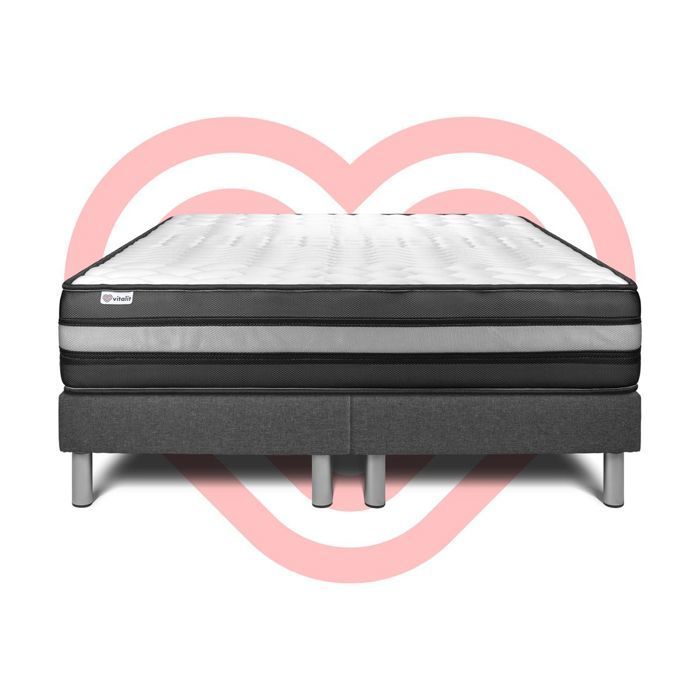 Ensemble Matelas Sommier 200x200 cm - 2 Sommiers Gris - Vital Power Zen Gris