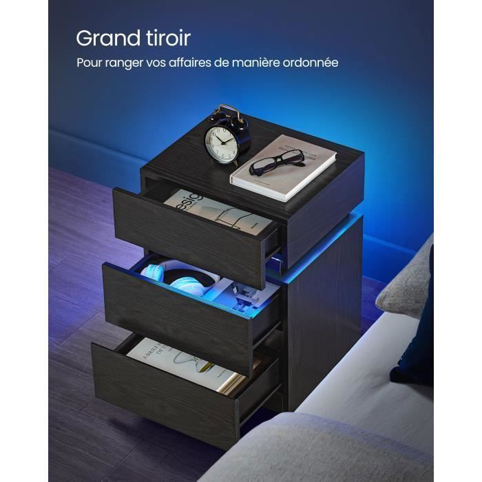 Mesa de Cabeceira - VASAGLE - Faixa de LED Multicolorida Ajustável - 3 Gavetas - Estilo Moderno