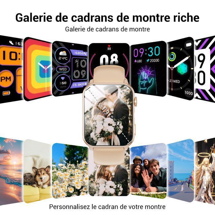 FeipuQu Montre Connectée Femme Appel 1.91' HD Smartwatch avec Lampe de poche Assistant vocal IP68 Pédomètre 120+ Sport