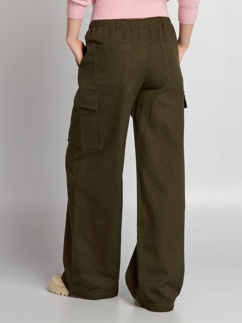 Pantalones de pierna ancha con bolsillos - CAQUI