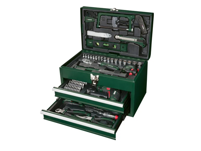 Caixa de ferramentas PARKSIDE® com ferramentas metálicas de 4V e kit Tournevis PWBM A1