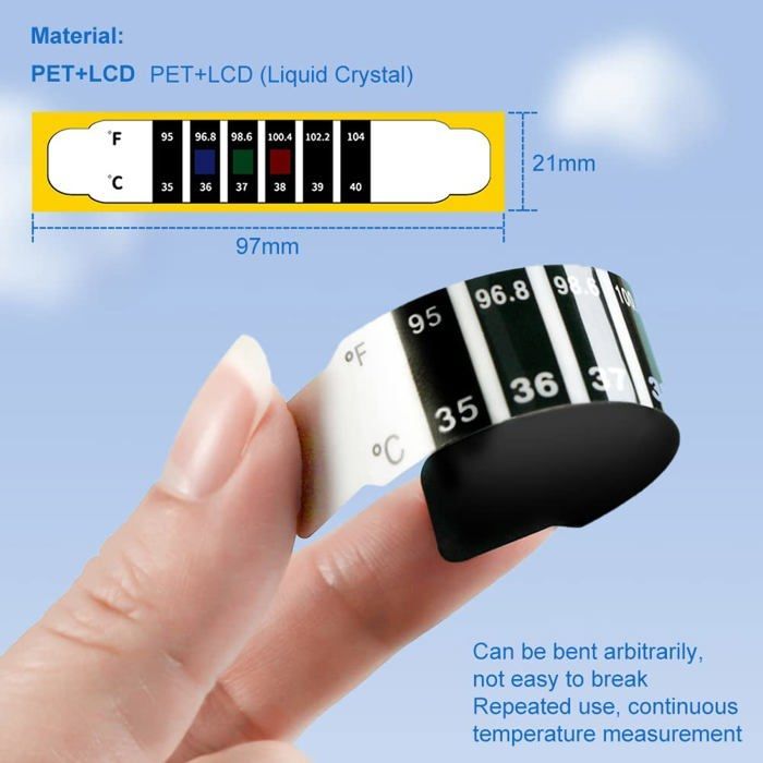 Tiras termométricas portátiles para la frente, adhesivas, para medir la temperatura del bebé o de los adultos. Termómetros de viaje.