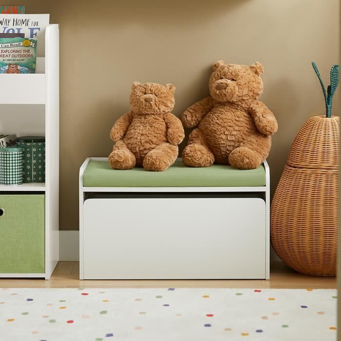 Cassapanca portagiochi SoBuy KMB80-W - 1 cassetto con ruote e sedile imbottito per bambini - Bianca - 60x34x35 cm