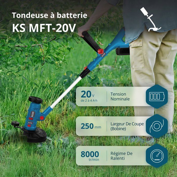 Taille-bordures multifonctions sans fil KS MFT-20V (batterie et chargeur - non inclus dans le kit)