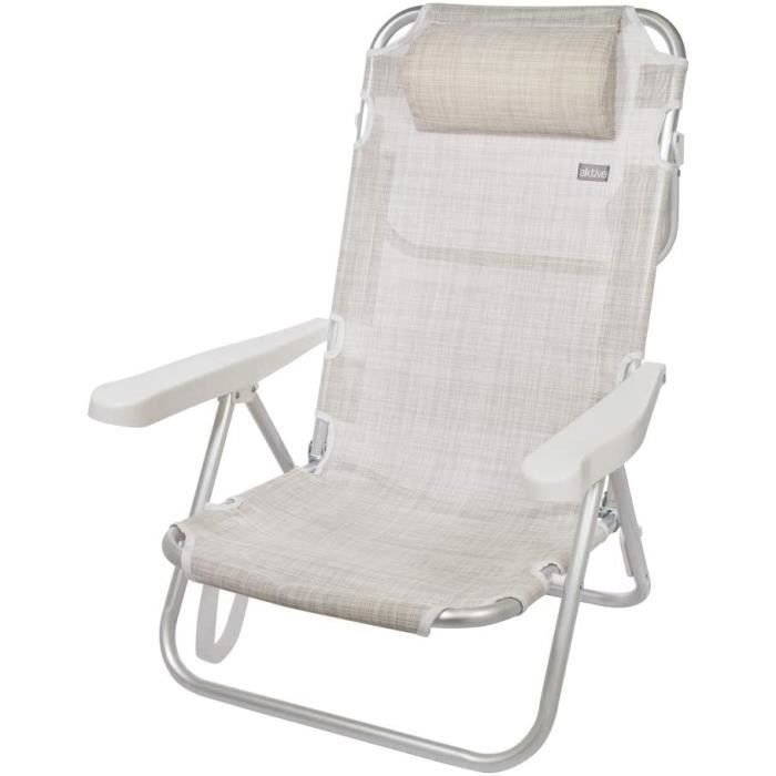 Chaise basse pliante Beige avec coussin,108x60x82 cm,Aluminium/Textilène,