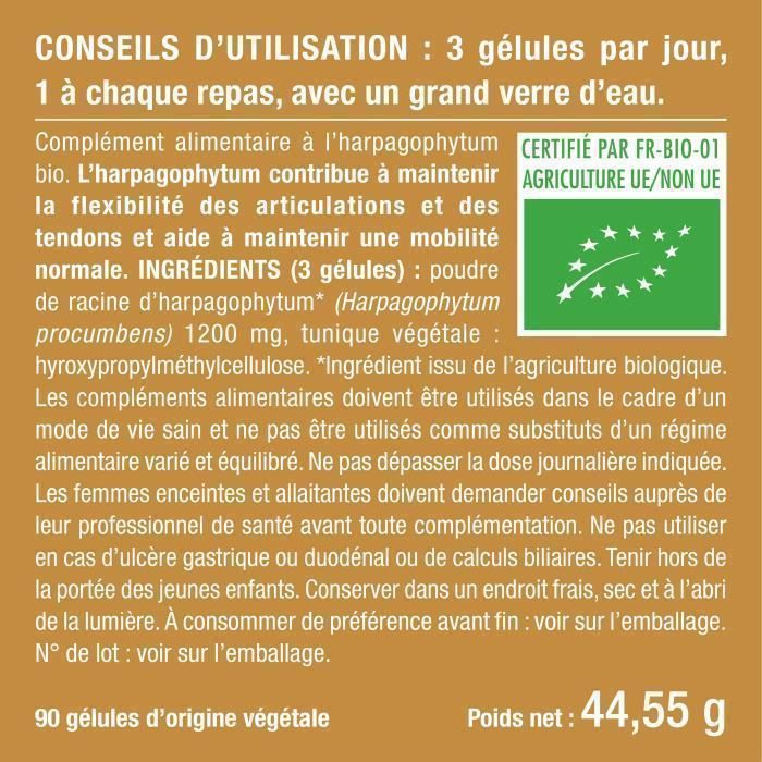 Organic Devil's Claw (Harpagophytum edulis) - Joint & Cartilage Support - 500 mg - 60 Vegan Capsules - Nutrimea - Made in France