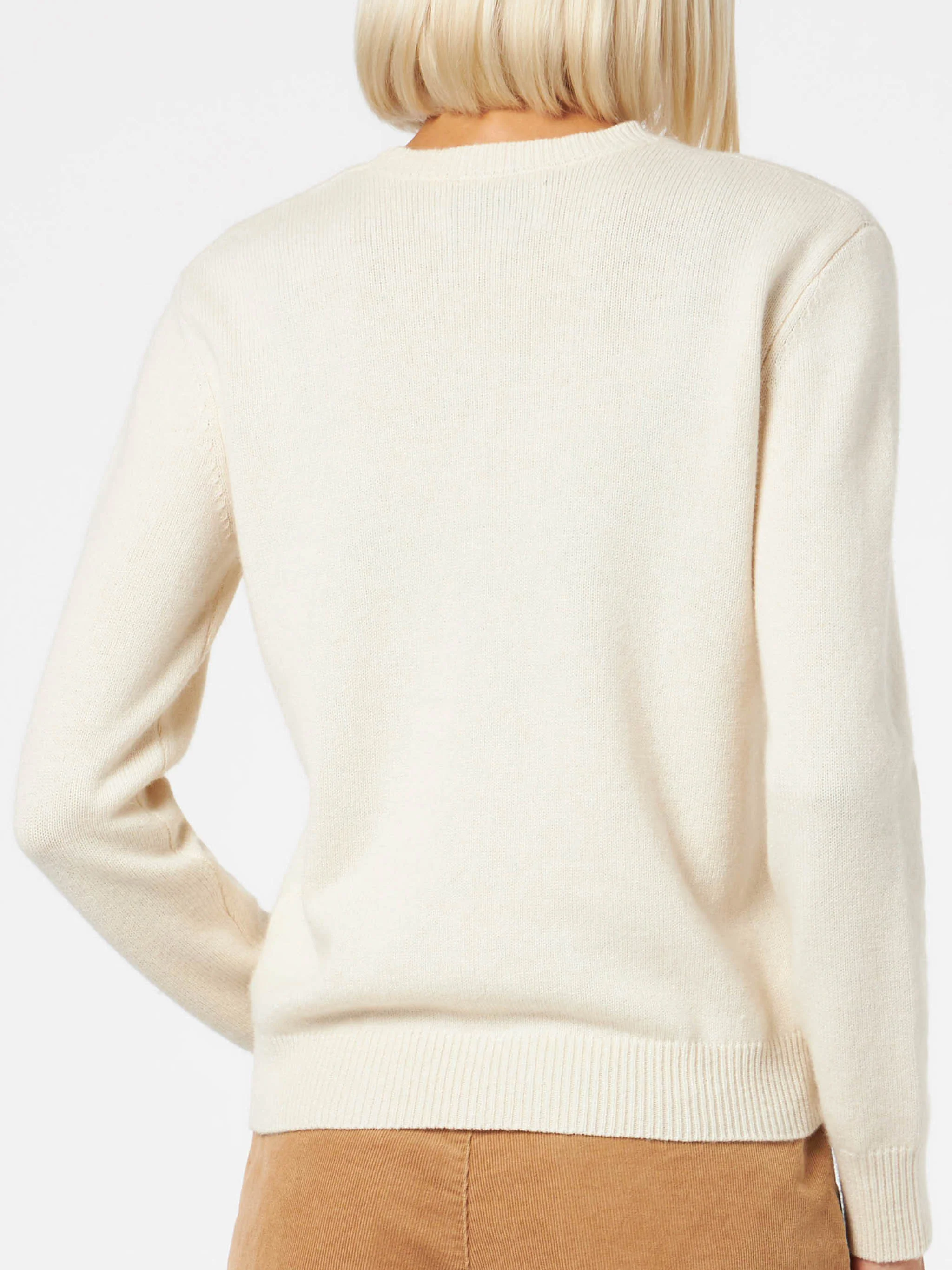 Jersey de cachemir puro color blanco crema para mujer de Sorbonne