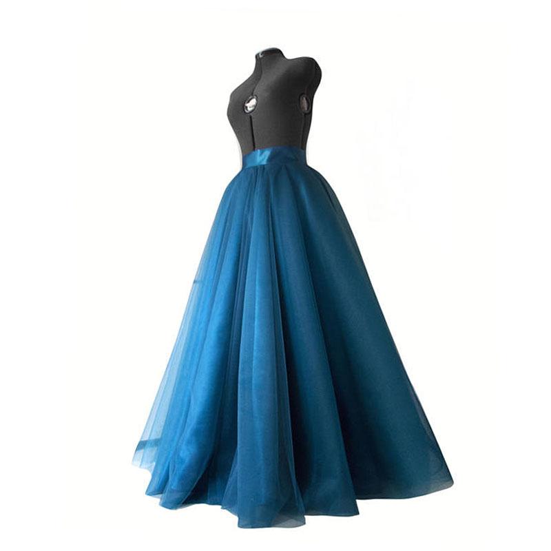 Jupe longue en tulle bleu turquoise à volants, jupe satinée taille haute, robe de bal, jupe de mariée, tutu de mariée, saia fluide