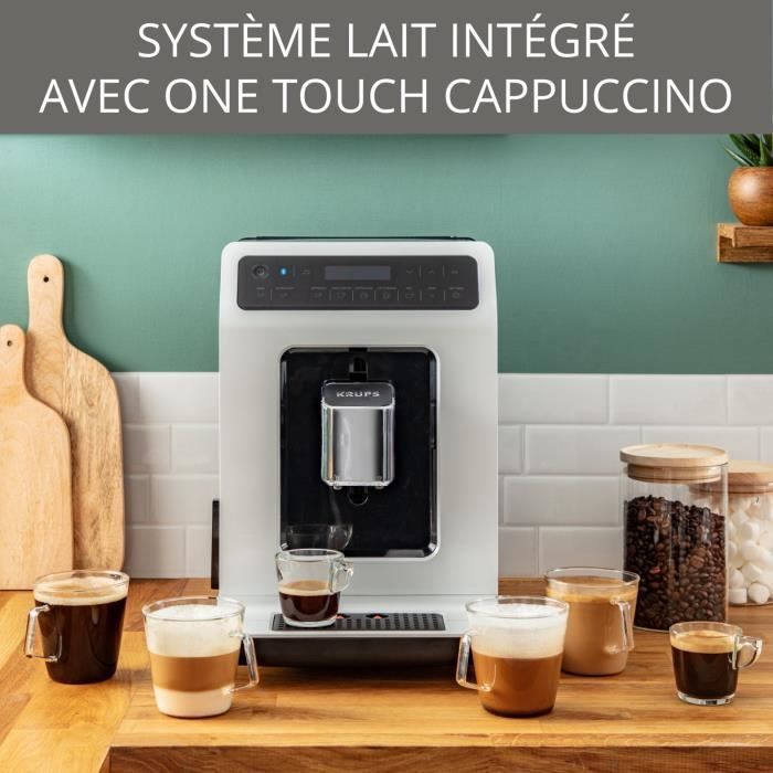 KRUPS Machine à café grains Broyeur à grain, 15 boissons 2 tasses simultanées Cafetière Espresso et Cappuccino Evidence EA890110