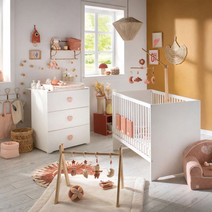 Habitación infantil Baby Price Basic Heart Duo: cuna de 120x60 cm, cambiador - Blanco