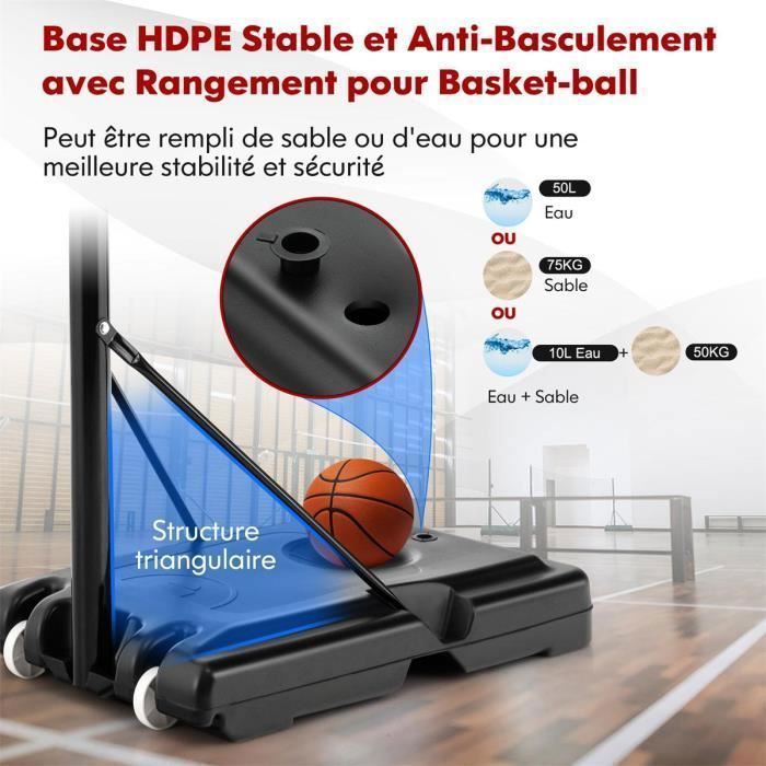 Aro de baloncesto independiente COSTWAY, altura ajustable de 130 a 305 cm, 12 niveles, con ruedas, móvil, 2 redes, base con peso.