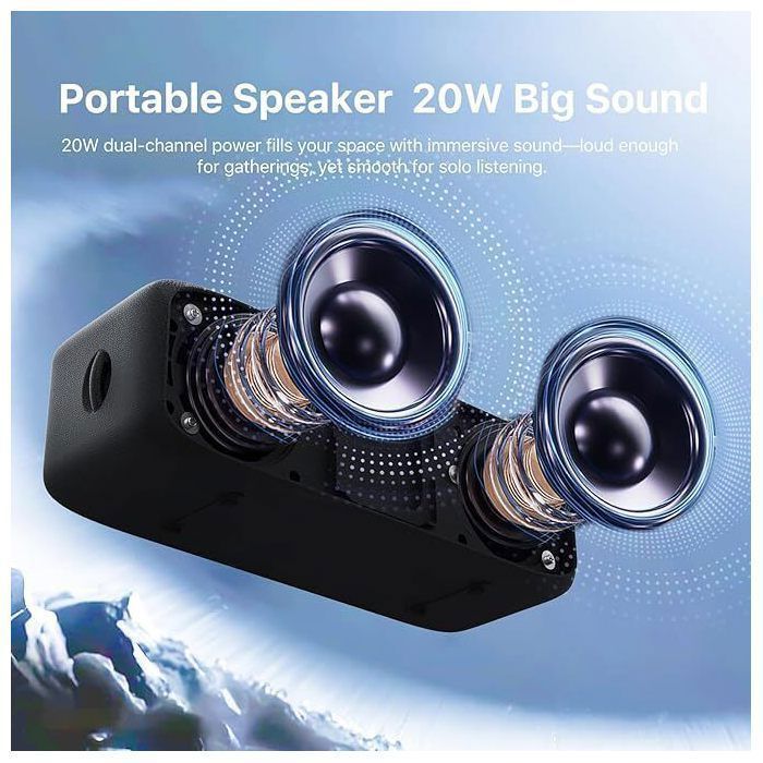 NOBIS 20W draagbare Bluetooth-luidspreker, IP68 waterdicht, 24 uur batterijduur, Bluetooth 6.0, TWS-stereo, TF/AUX-speler, zwart