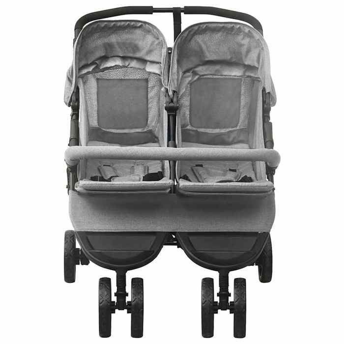 Poussette double - vidaXL - Gris clair - Acier - Pliable - Multi-positions