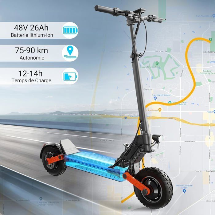JOYOR S8S - Patinete Elétrico - Dois Motores de 1200W - Bateria de 48V 26Ah - Velocidade Máxima 55km/h - Autonomia de 75km - Pneus de 10