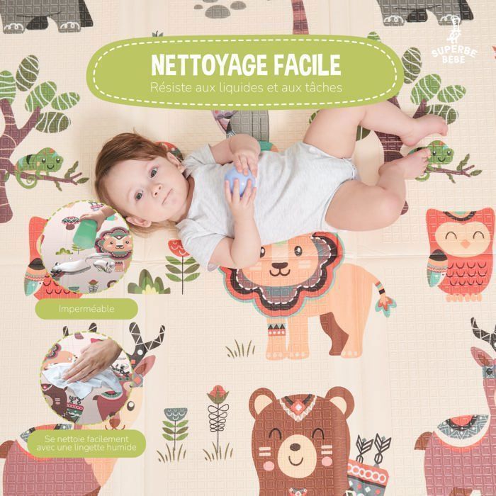 Omkeerbare en waterdichte opvouwbare speelmat - 200x180x1,5 cm | Schuimrubberen speelmat voor kinderen - MONUMENTS | SUPERB BABY