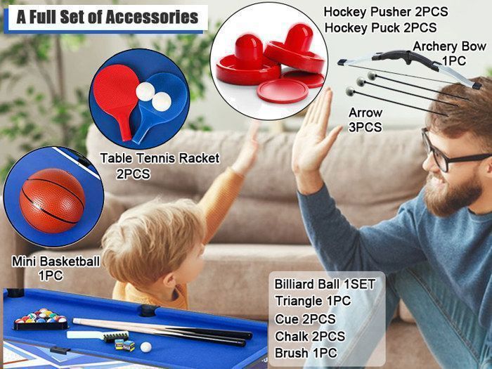 5-in-1 Multi-Game Table - Snooker, Archery, Hockey, Table Tennis, Family Basketball, Interactive Parent-Child Board Games