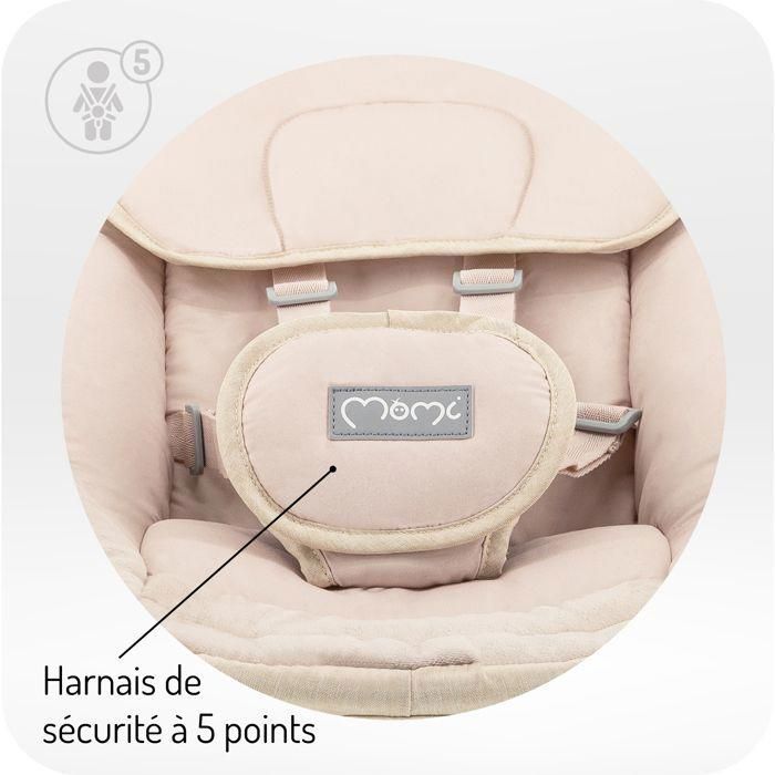 MoMi KENANI SAND – Balancelle Bébé Électrique – Bluetooth – Télécommande – Jouets Inclus – Écran LED – Beige