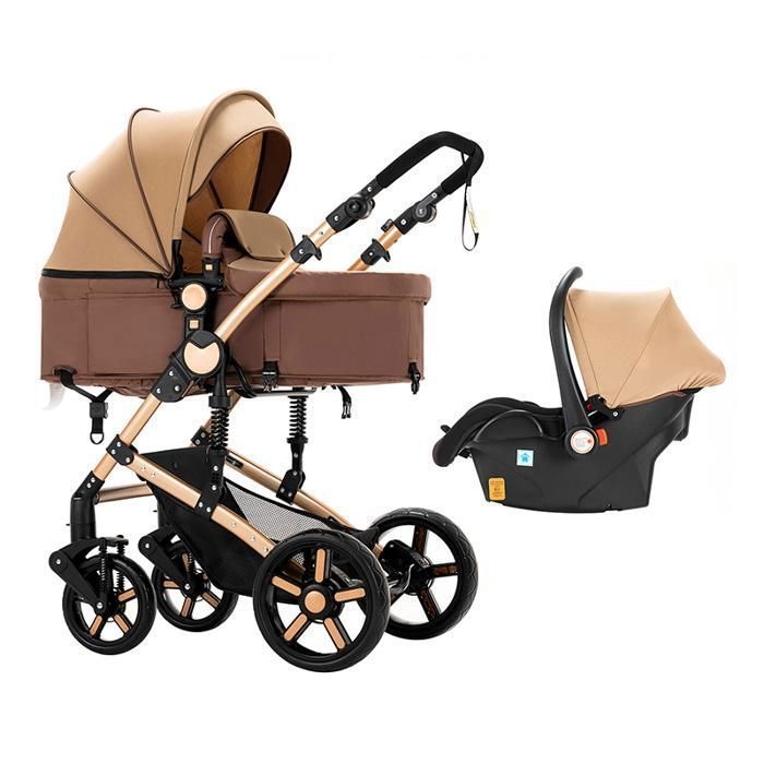 Magic ZC Kinderwagen, 3-in-1-Kinderwagen, kompakter Faltkinderwagen, bis 15 kg, mit großem Korb, Rahmen aus Aluminiumlegierung, Khaki