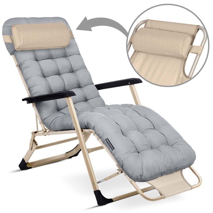 Cadeira de jardim dobrável - Sofotel - Almofada ChillWell - Cinza claro - Ajustável - Resistente às intempéries