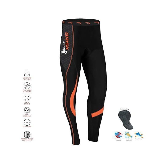 Calças de ciclismo - BRISK BIKE - Modelo 1 Pro - Laranja - Acolchoamento integrado - Respirável